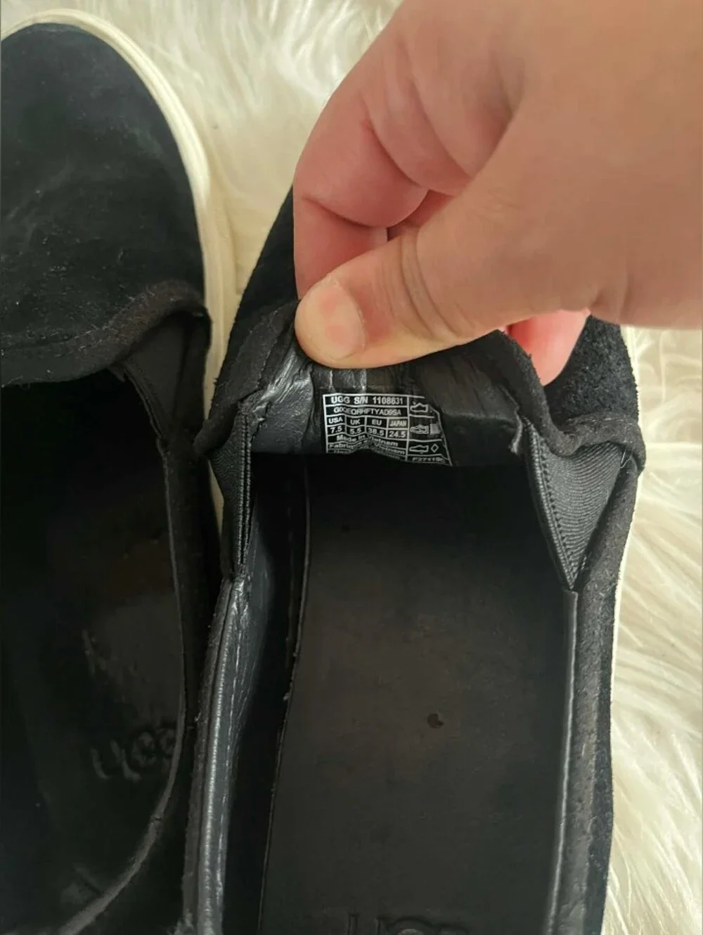 UGG Black Suede Slip-On Sneakers with White Sole